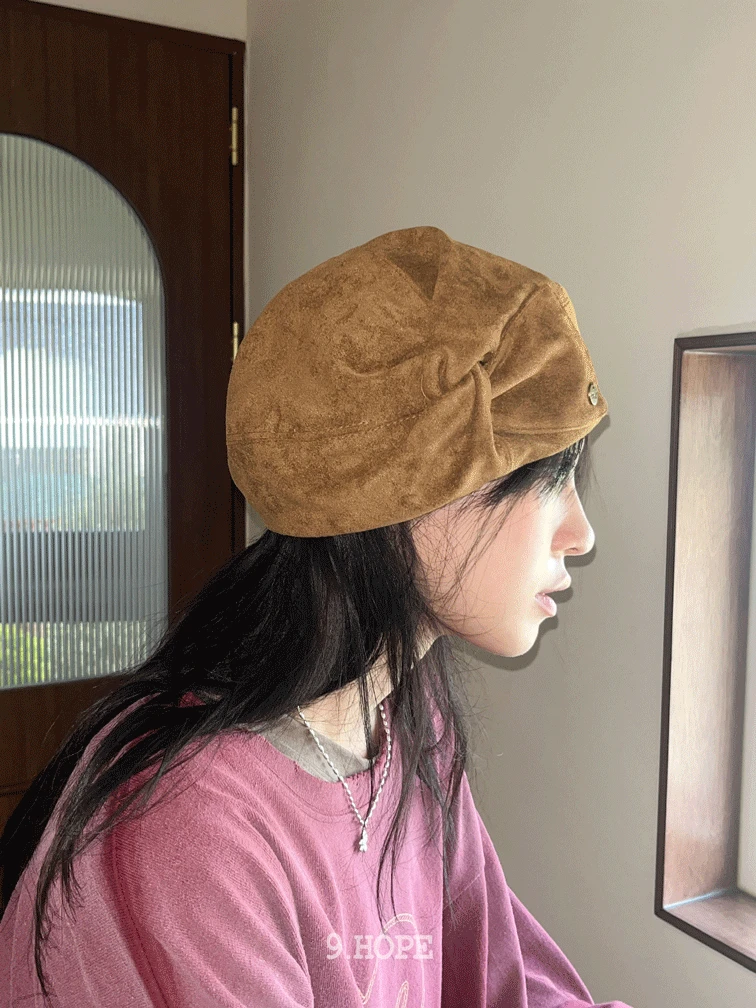 리본 매듭 suede beret