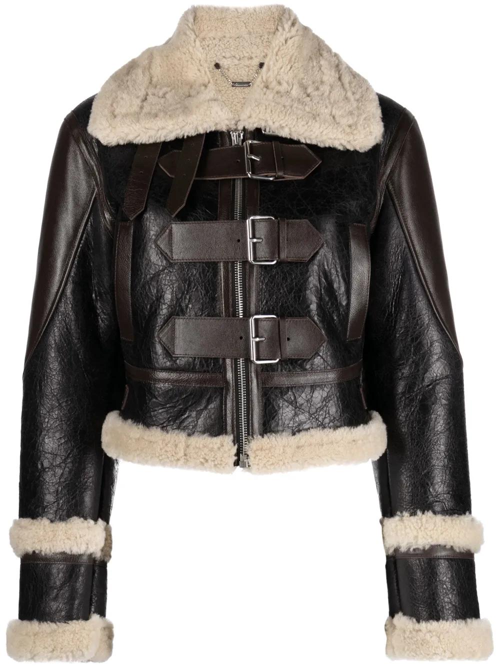 Blumarine 지아카 시어링 트리밍 가죽 재킷 | 블랙 | FARFETCH KR