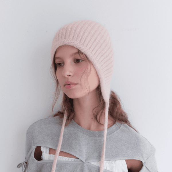 ANGORA STRAP BONNET BEANIE [ KITTEN PINK ] [H006KP]