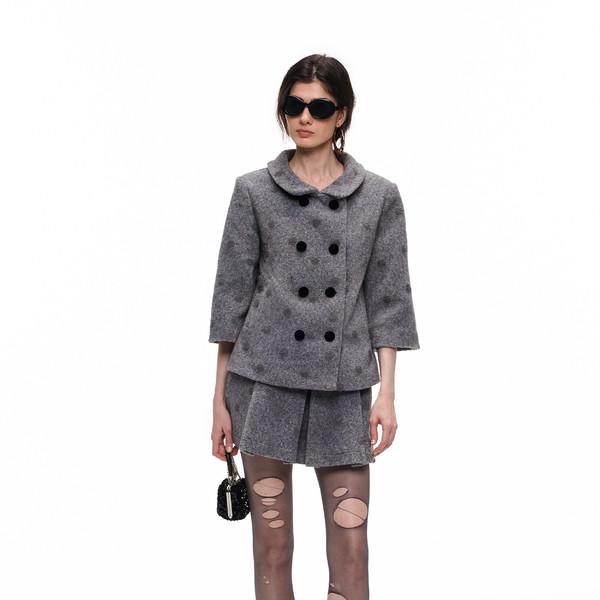 polka dot wool cotton gray jacket skirt set