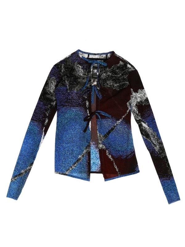 리본 메쉬 블루 가디건