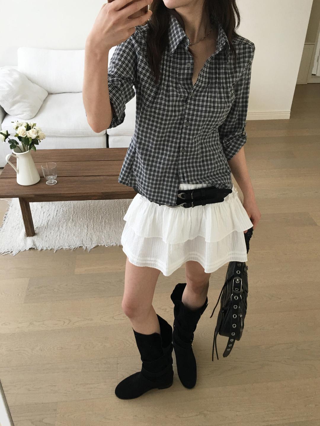 노비야카 Nana frill cancan skirt  (Ivory, black)