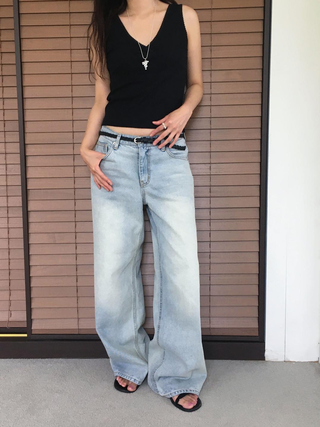 모어나인 워싱연청데님 여름연청데님 로우웨이스트