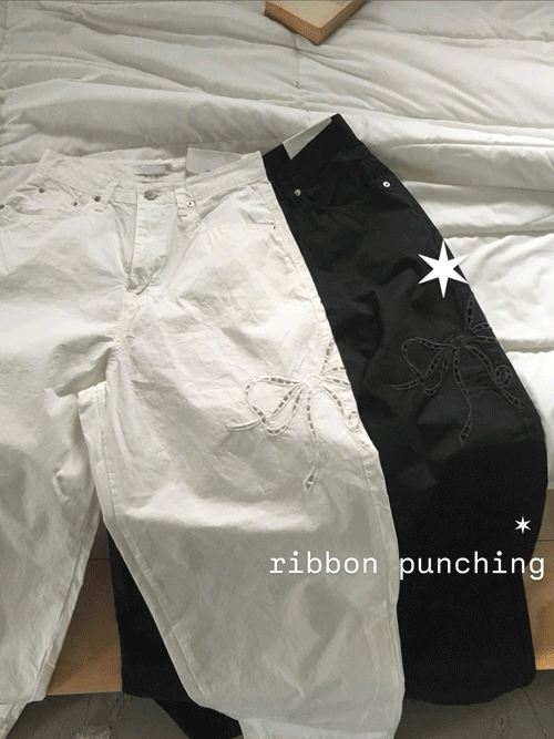 히어린 듀 리본 펀칭 와이드 팬츠 (2colors)