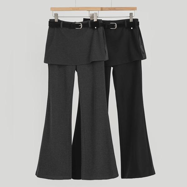 반셀 [S,M,L/2컬러] 부츠컷 벨트 슬랙스 스커트팬츠 하이웨스트슬랙스 팬츠 롱팬츠 치마바지 하객룩 출근룩