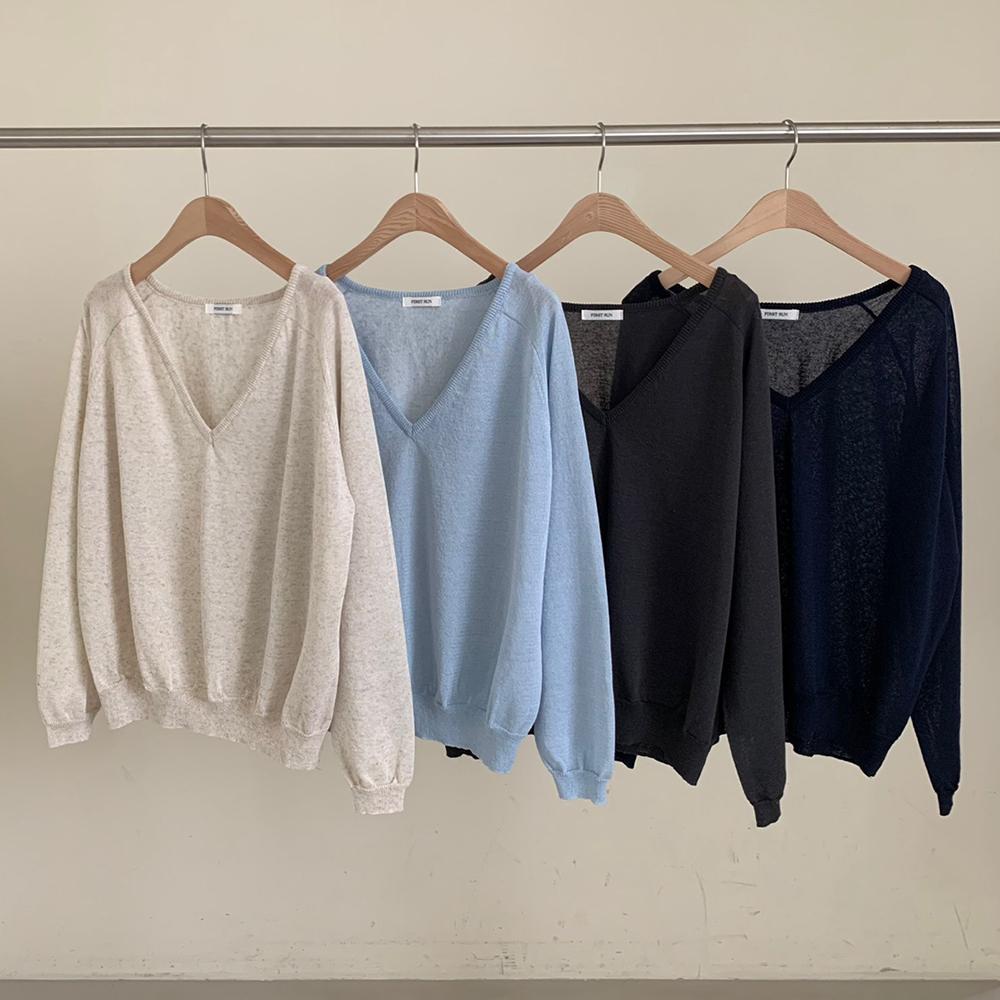 조이다움 [간절기/필수템]퍼스트런 애플 박시 린넨 니트 여름 루즈핏 얇은 긴팔 니트티