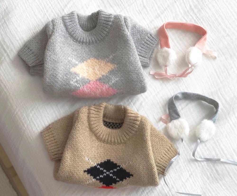 오구오구 강아지옷 포인트 아가일니트