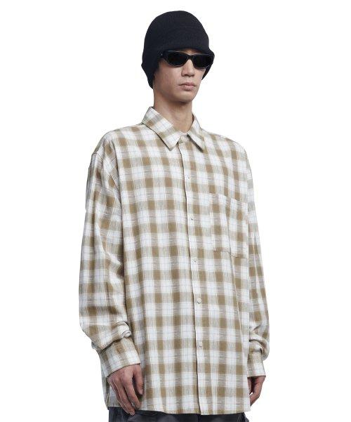 OVERSIZED CHECK SHIRT - BEIGE