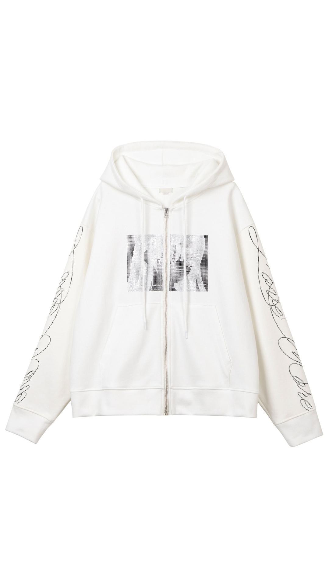 [BONNAE] Rhinestone zip up hoodie (White)