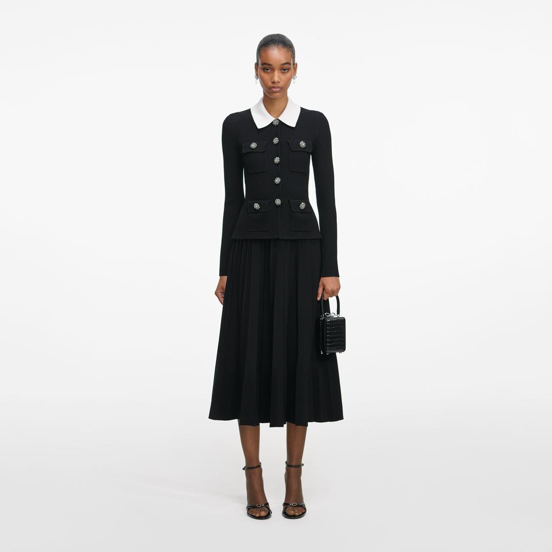 Black Tailored Knit Midi Dress - XS