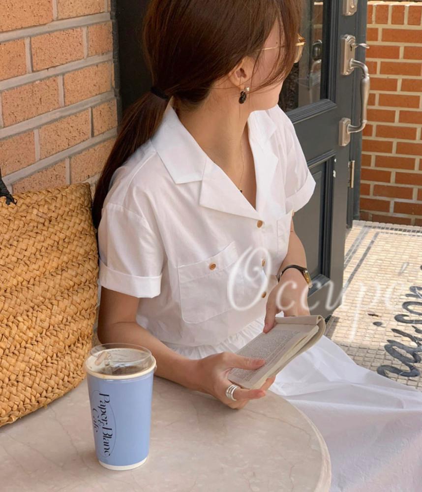 아잉 노트 셔츠 (3col) areing 오픈카라