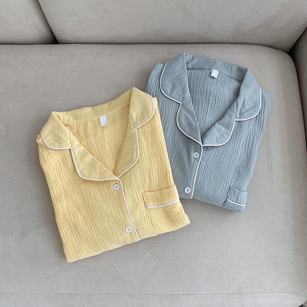 컬러 커플 순면 반팔 잠옷 세트 6color