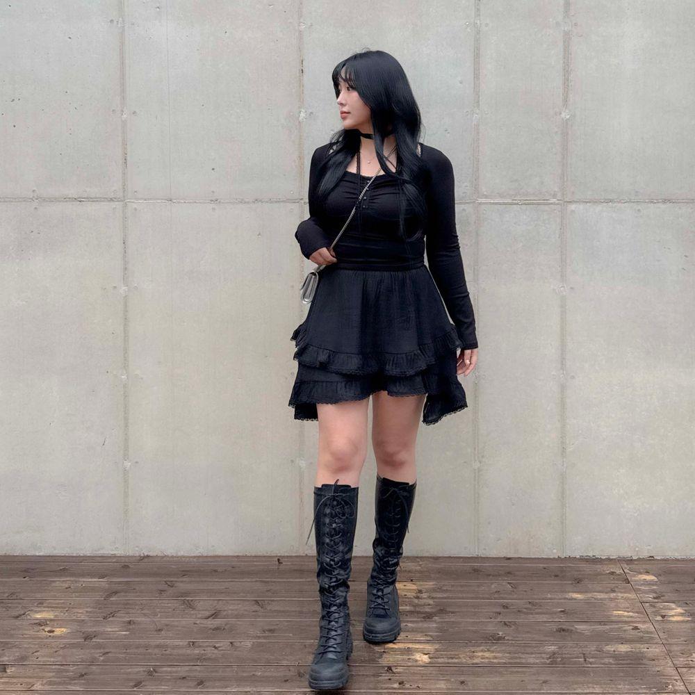 프리하다 [문의폭주/강추] 썸띵 레이스 언발 밴딩 미니스커트 레이어드스커트 미디스커트 출근룩 레이스스커트