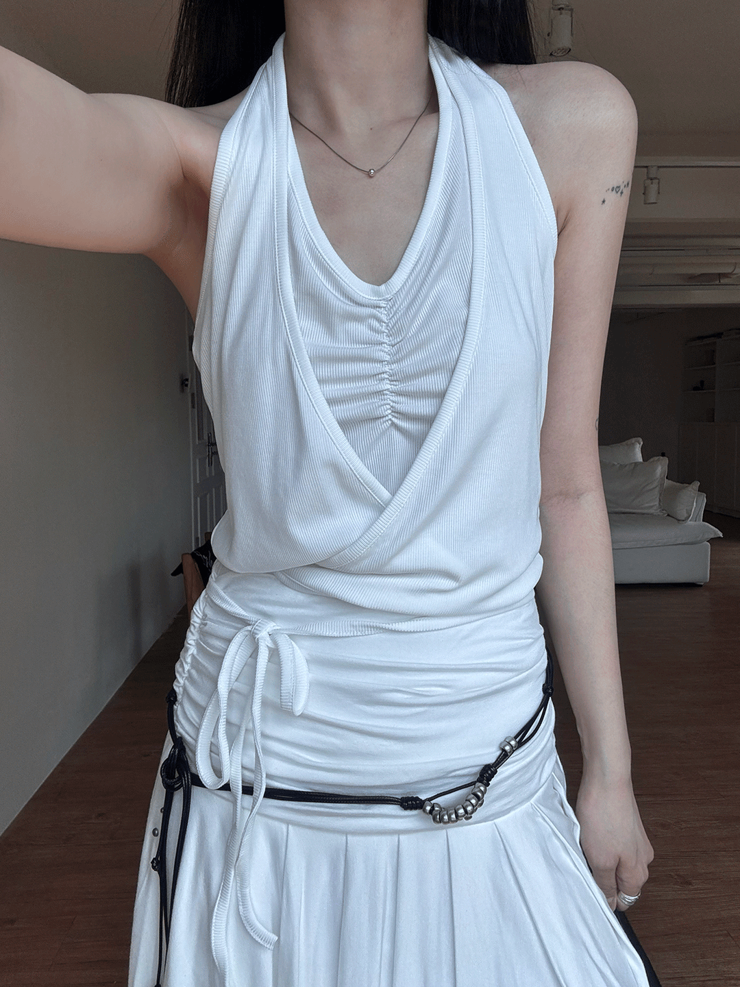 HALTER SHIRRING WRAP SLEEVELESS