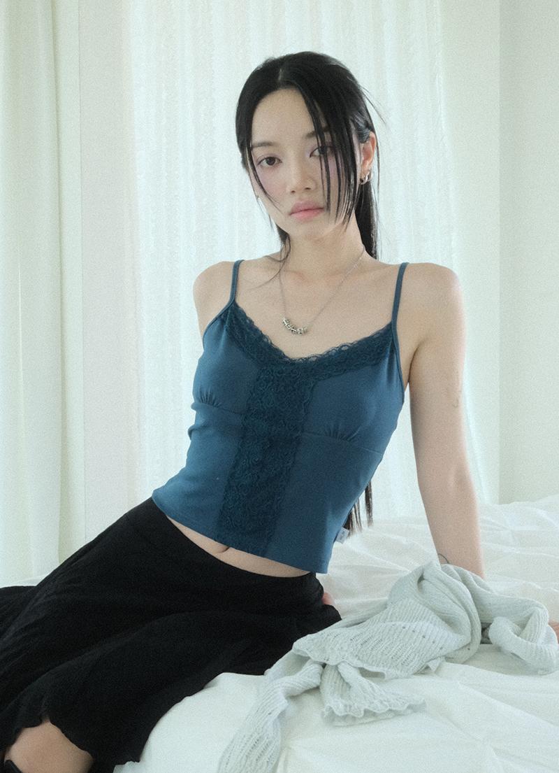 COR LACE SLEEVELESS / BLUE-GREEN