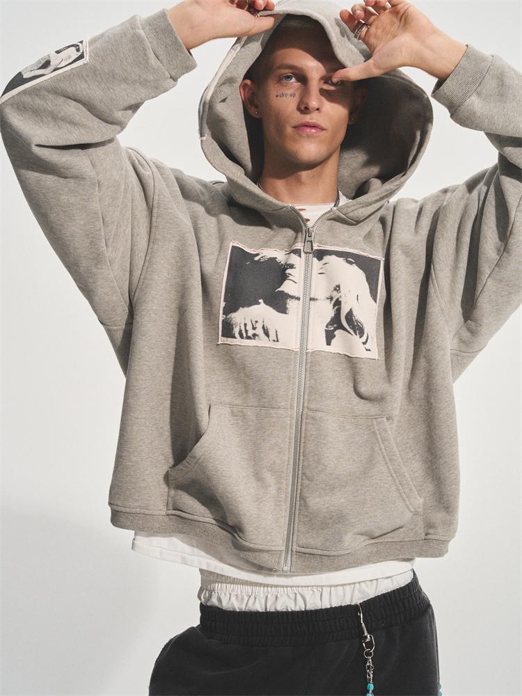 PUNK PRINT APPLIQUE HOODIE