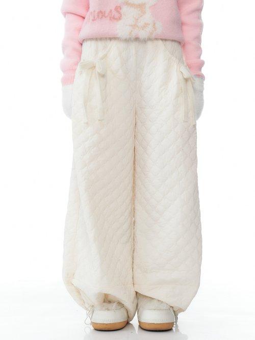 ziziFei 秋冬アメリカンレトロデザインリボンハイウエストスリムワイドレッグホワイトカジュアルコットンパンツ女性用