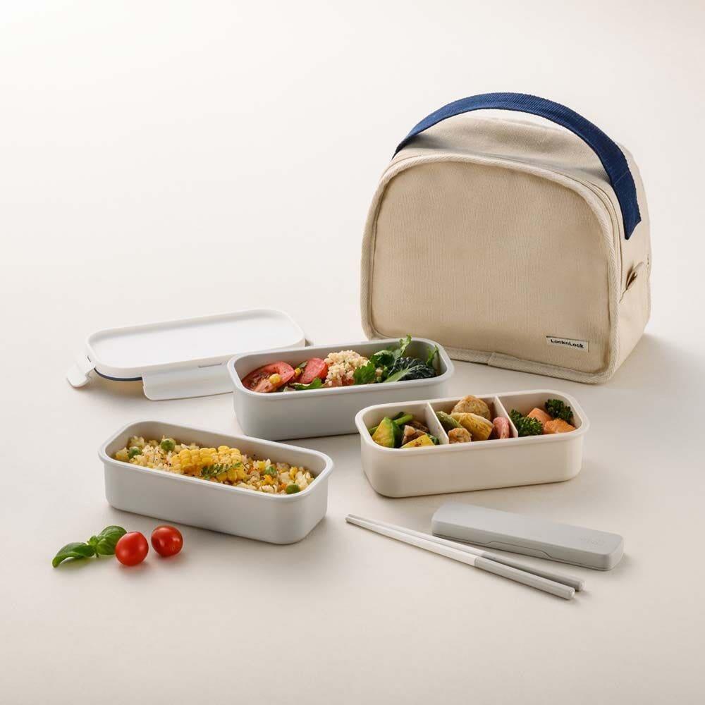락앤락 데일리 코튼 도시락 세트 직사각 3단(LCB755CI) 