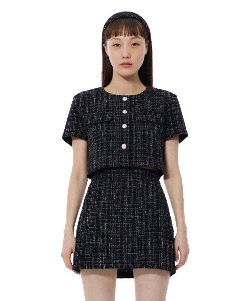 C GLITTER TWEED SHORT SLEEVE JACKET_BLACK