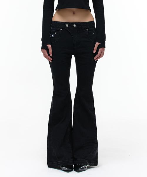Op. 09 WICKED SLIM FLARE DENIM PANTS BLACK