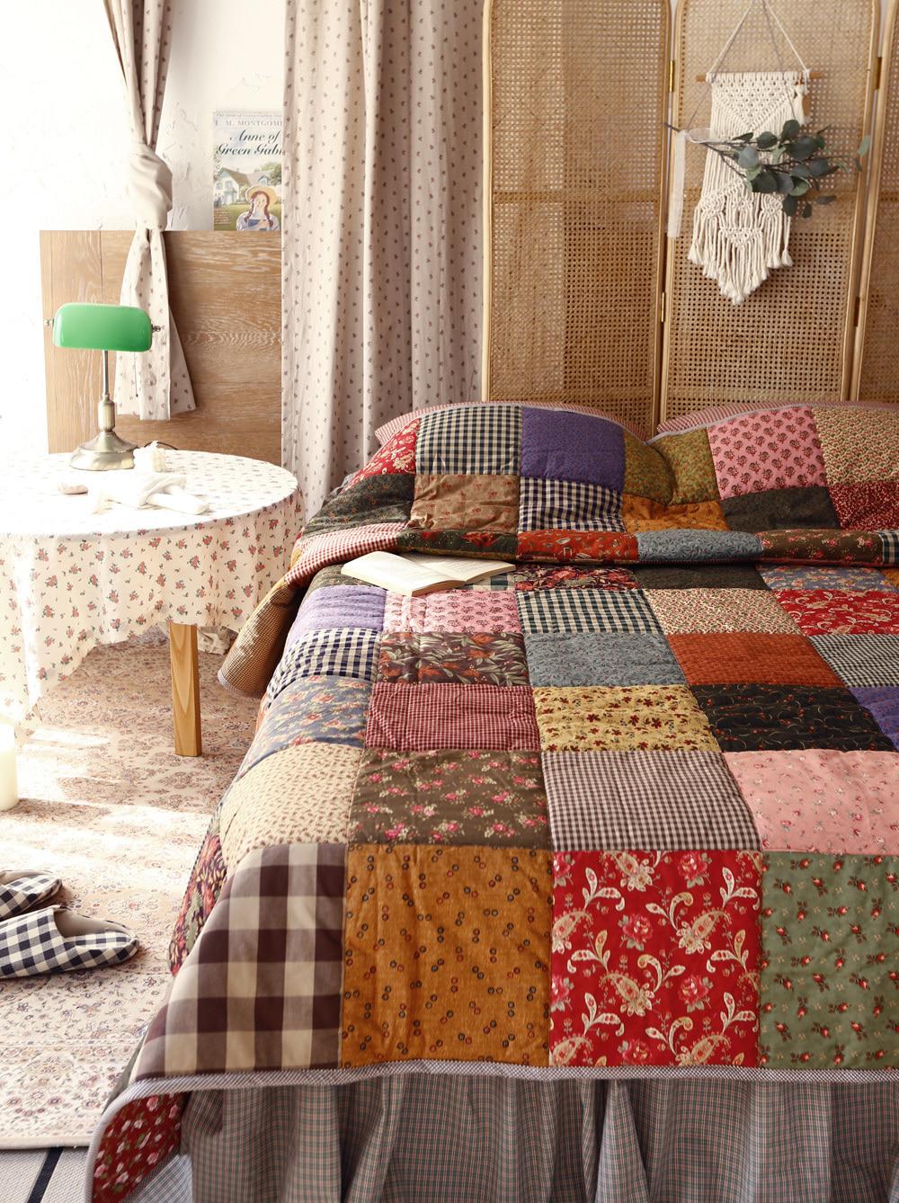 할머니의 다락방 패치 차렵이불/레드톤, 블루톤