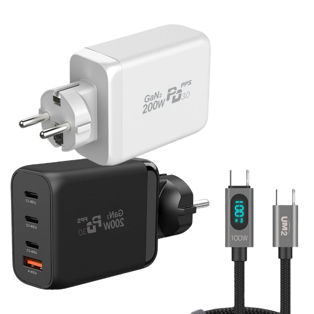 200w 접지형 고속 멀티충전기 맥북 C타입 200PD-GAN2 100WLED 케이블세트
