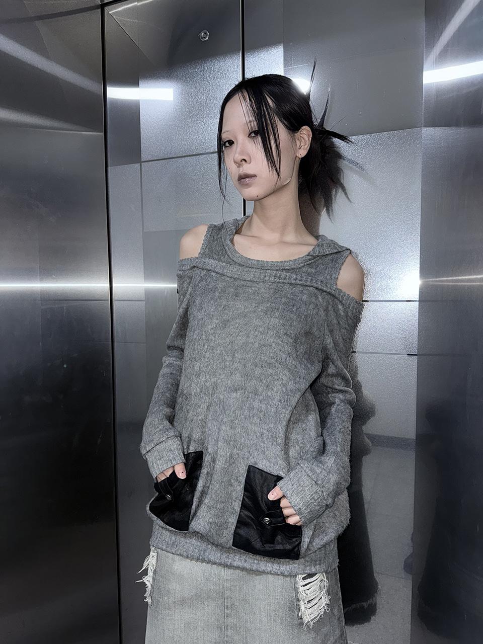 layered off shoulder hoodie