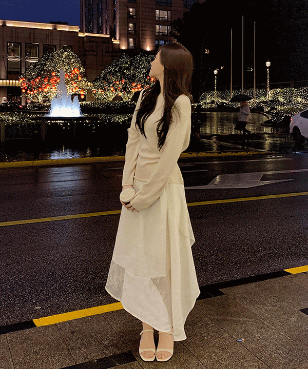 퍼빗 엘렌느 시스루 레이스 새틴 스커트 - 1color