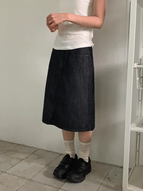 플리즈 미디 생지 스커트 (1color)