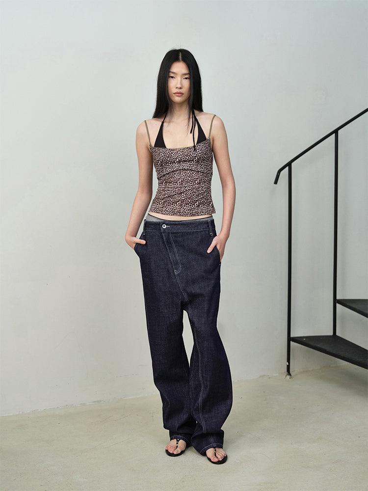 KITA Asymmetrical Low Crotch Raw Denim Jeans - XS / RAW DENIM