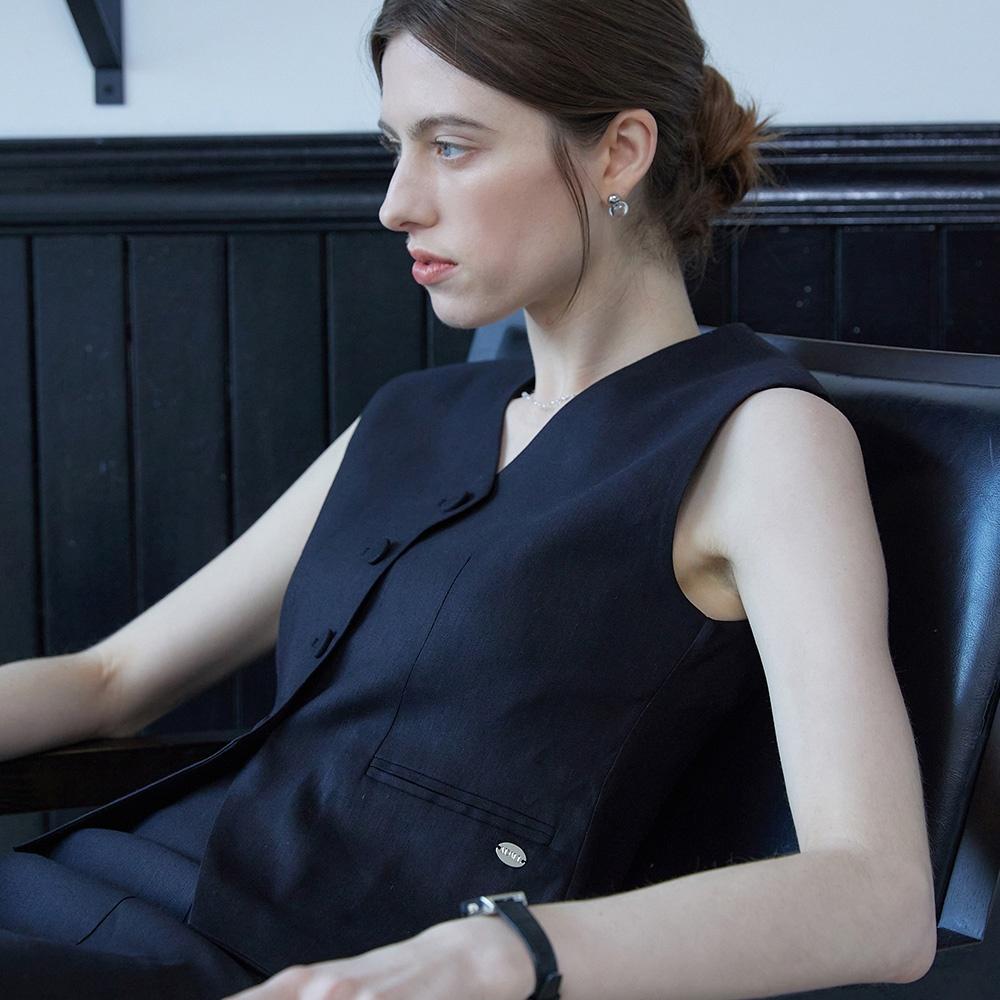 Corn linen sleeveless vest - black