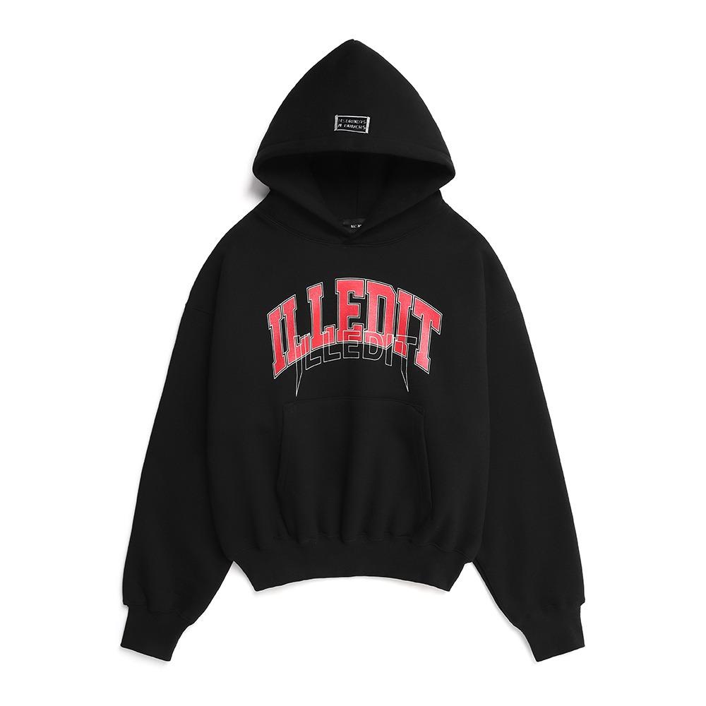 ILLEDIT ARCH LOGO CROP HOODIE BLACKRED