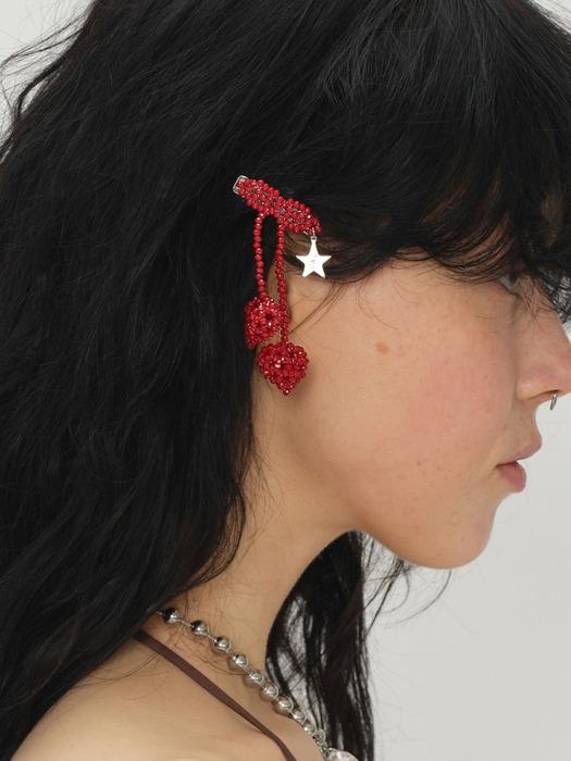 CHERRY♥x2 BEADED HAIR CLIP (RED)