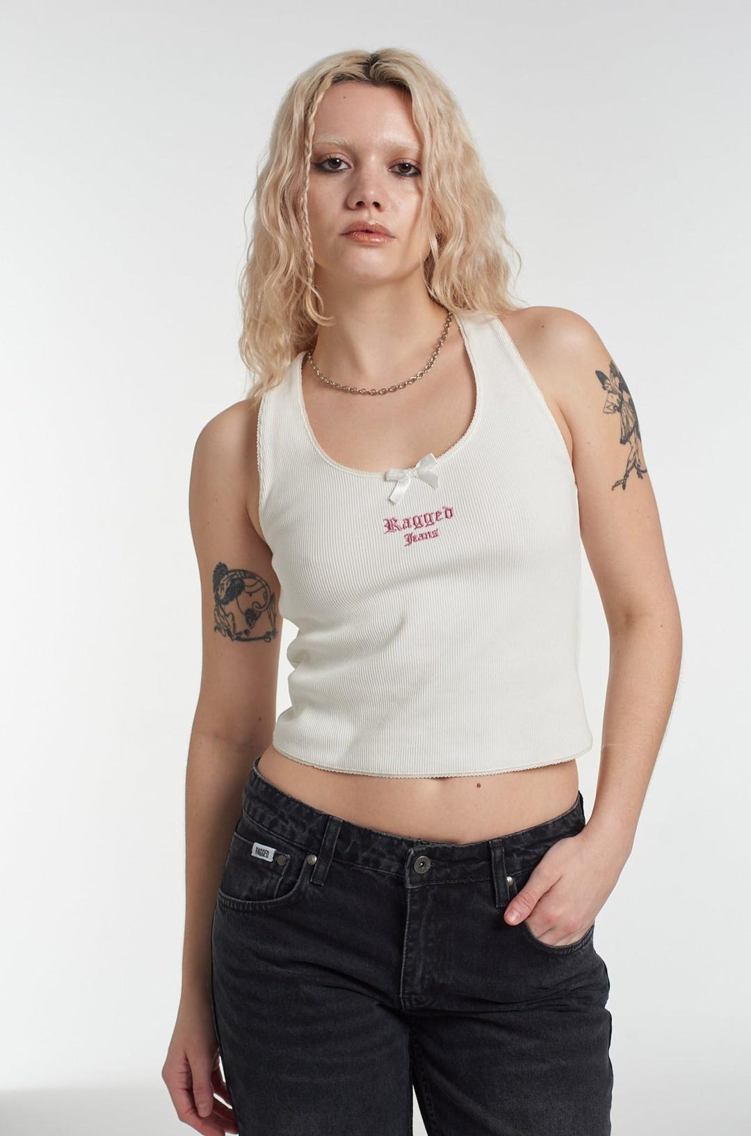 Lacey Ragged White Vest Top - 6