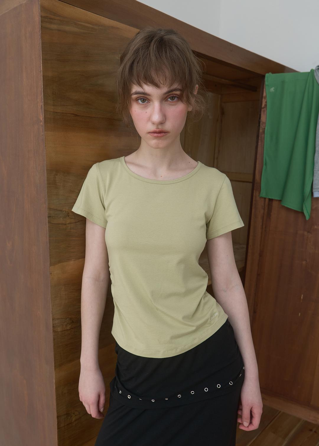 Shirred Short Sleeve Tee_Lime