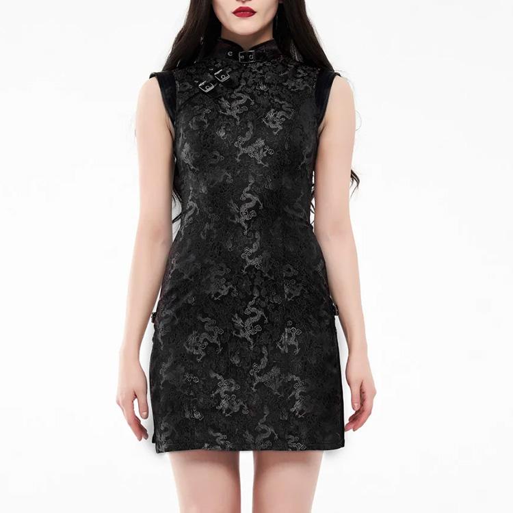 [펑크레이브] PUNK RAVE WQ482 드래곤 차이나 펑크 반반 드레스 블랙 (XS,S,M)