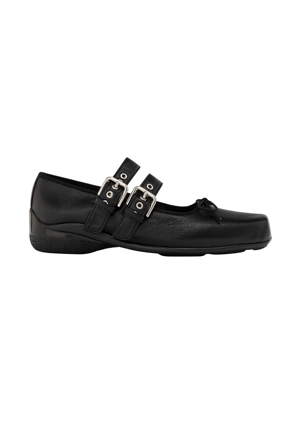 BUCKLE BALLET FLATS, BLACK