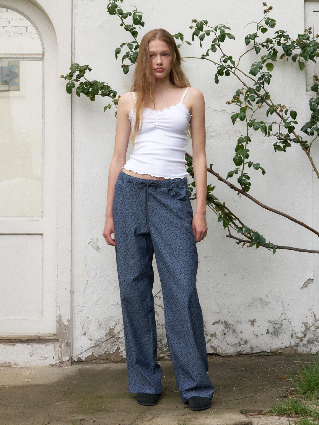 flower pattern cotton pants (blue)