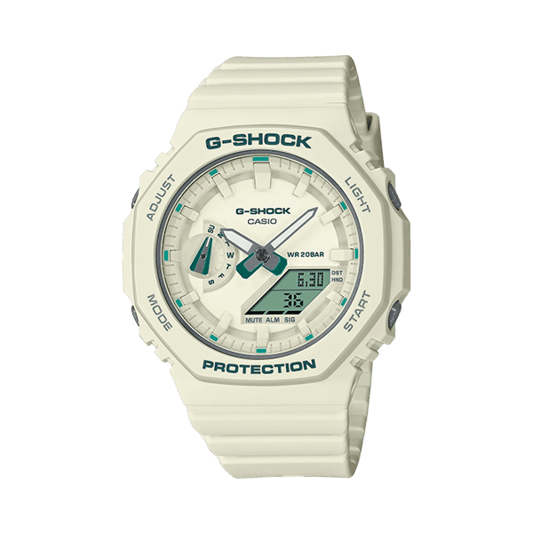 [지샥/G-SHOCK] GMA-S2100GA-7ADR 다운사이징 화이트 그린 포인트 아날로그 전자 콤비 시계