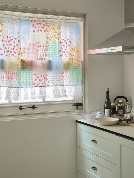 플로리 패치워크 빈티지 레이스 가리개 체크 포인트 바란스 커튼