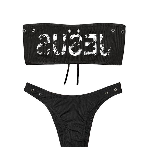 RIPPED TEXT BEACH SETUP IN BLACK