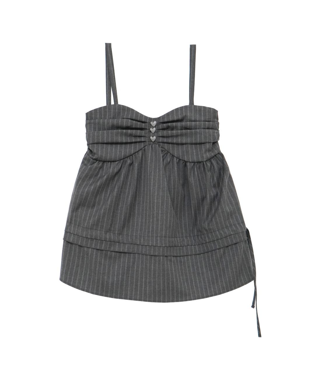 Shirring Flared Stripe Top (Gray)