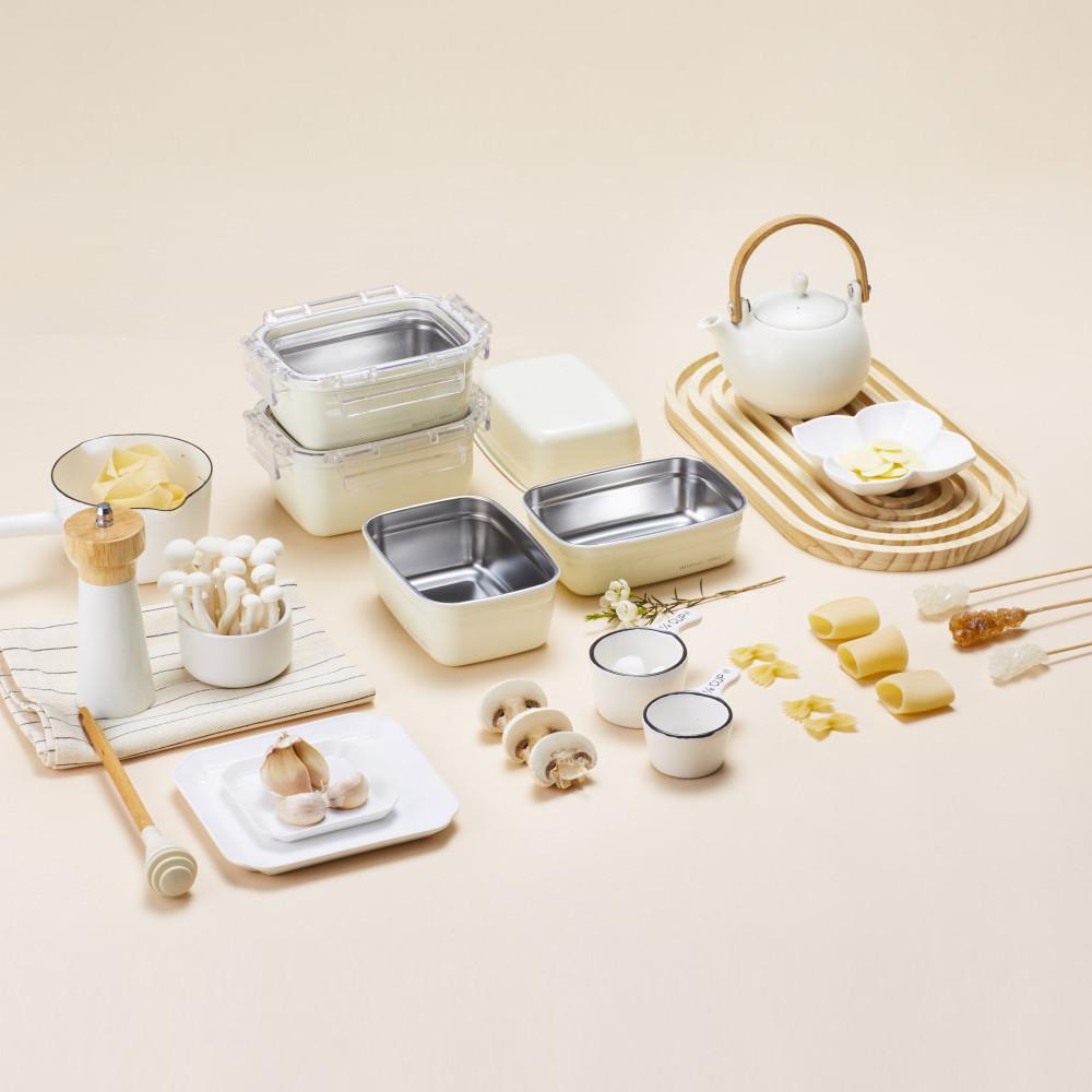 알레보 시즌2 모던 컨테이너 스텐 반찬통 밀폐 용기 화이트 500/700ml 중 택1