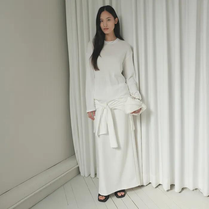 Tie-layered Long Skirt_White