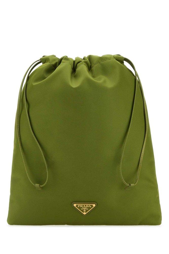 Prada Logo Plaque Drawstring Clutch Bag