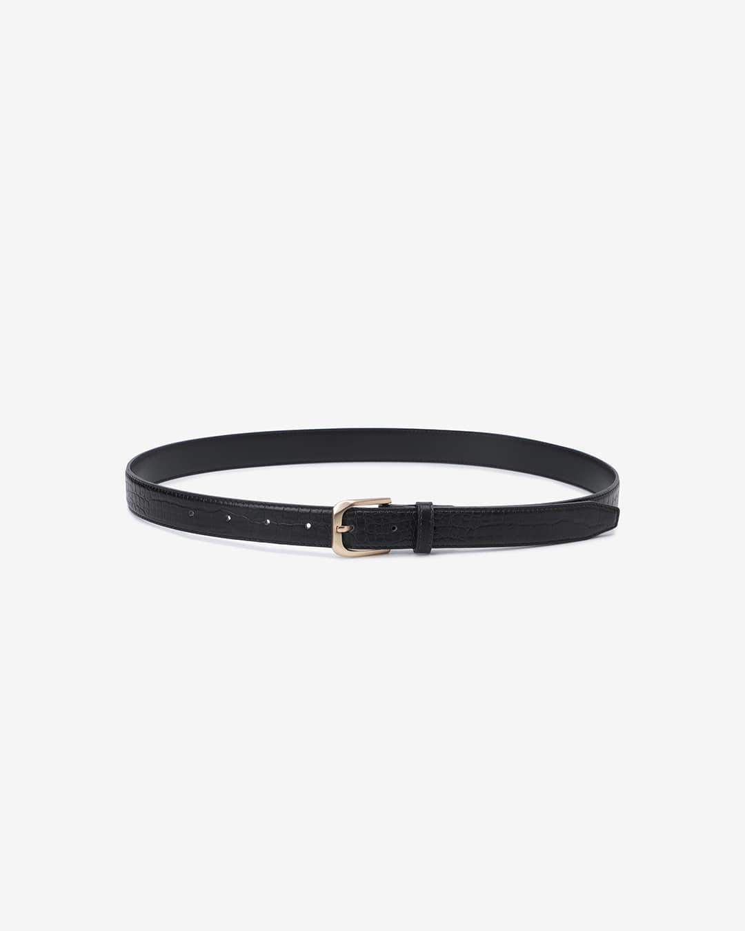 CROC EMBOSSED FAUX LEATHER BELT_BLACK