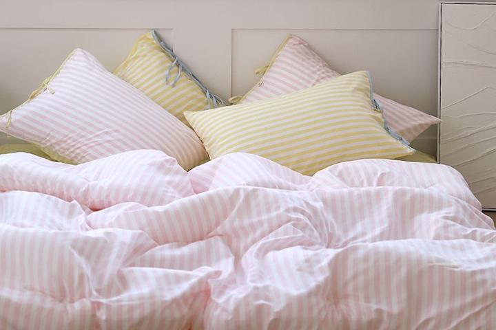 보송보송 사계절이불 버블검 양면 스트라이프 옥수수솜 이음선없는 광폭 차렵이불세트 7색상