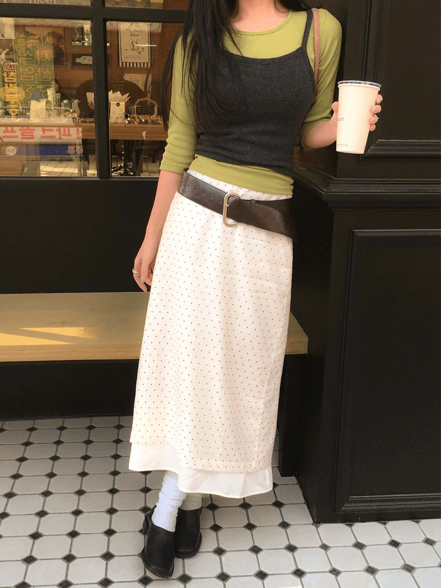 멀린 도트 레이어 롱스커트