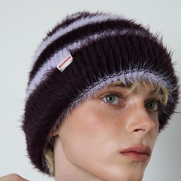 [UNISEX] MIXED STRIPE KNIT BEANIE - LAVENDER PLUM