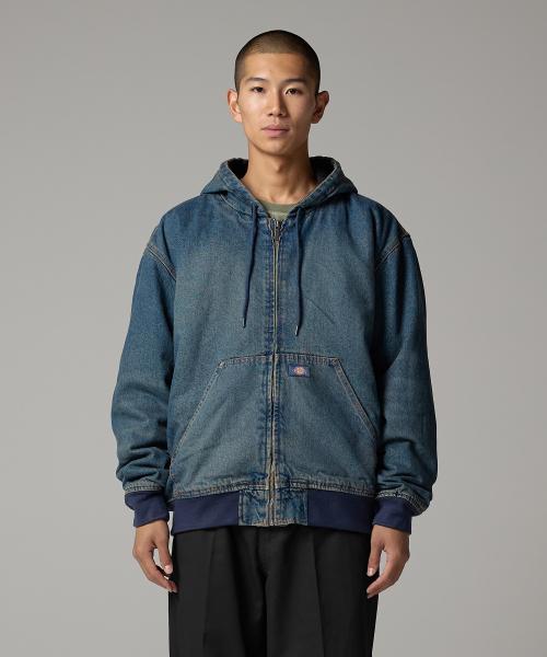 릴렉스드 데님 후드 집업 Khaki Tinted Blue